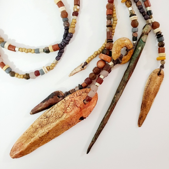 Artisan Beaded Polymer Earthy Tassel Necklace - Picture 3 of 6